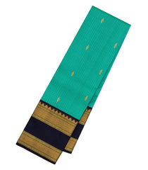 Turquoise Handloom Korvai Kanchipuram Silk Saree With Checks & Buttas-KA13809
