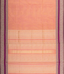 Peach Handloom Tissue Silk Cotton Saree With Stripes & Contrast Border-SC4588