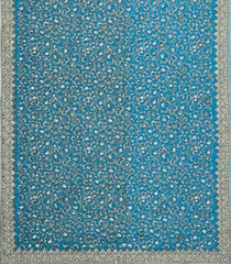 Cyan Woven Net Saree With Embroidered Mirror Work Motifs-EN1888