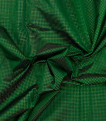Green Handloom Silk Cotton Saree With Zari Checks & Contrast Border-SC4725