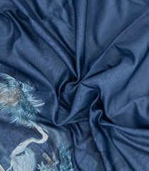Navy Blue Printed Art Dupion Saree With Floral Motifs-BL6146