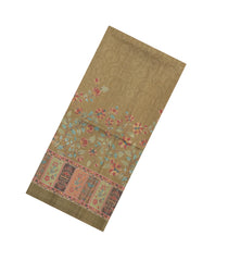 Olive Green Printed Synthetic Tussar Saree With Floral Motifs-BL5367