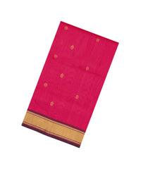 Hot Pink Handloom Silk Cotton Saree With Buttas & Contrast Border-SC4477