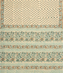 Cream Printed Jaipur Cotton Saree With Floral Motifs-JC1807