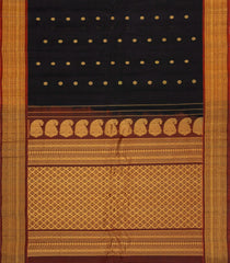Black Handloom Gadwal Silk Cotton Saree With Buttas -GA0278