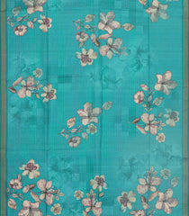 Cyan Printed Synthetic Tussar Saree With Stripes-BL5379