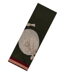Dark Olive Printed Chanderi Cotton Saree With Zari Border-BL5493