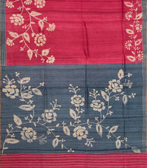 Crimson Handloom Tussar Silk Saree With Printed Floral Motifs-TU2789