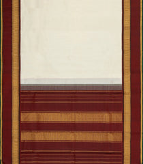 White Handloom Korvai Kanchipuram Silk Saree With Contrast Border-KA15361