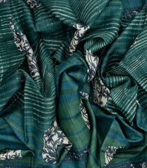 Sea Green Handloom Tussar Silk Saree With Printed Floral Motifs-TU2729