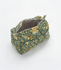 Dark Green Cotton Bagru Printed Toiletry Bag With Zipper-ACS1079