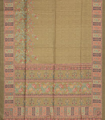 Olive Green Printed Synthetic Tussar Saree With Floral Motifs-BL5367