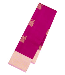 Pink Handloom Korvai Kanchipuram Silk Saree With Peacock Buttas-KA15497