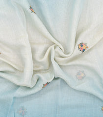 Light Blue Woven Linen Saree With Embroidered Tree Motifs-LI0757