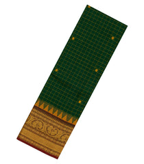 Dark Green Woven Chettinad Cotton Saree With Checks & Buttas-CN1858