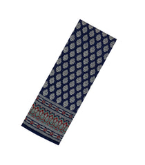 Dark Blue Woven Chanderi Cotton Saree With Printed Floral Motifs-CC1353
