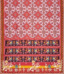 Red Woven Blended Silk Saree With Ikat Motifs & Hand Embroidered Selvage-EN1704