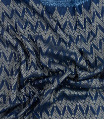 Indigo Printed Jaipur Cotton Saree With Chevron Motifs-JC1456