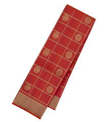 Red Handloom Kanchipuram Silk Saree With Checks & Buttas-KA15092