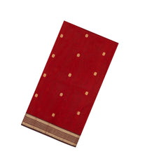 Maroon Handloom Maheswari Silk Cotton Saree With Floral Buttas & Zari Border-SC4844