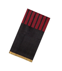 Black Woven Kora Soft Silk Saree With Stripes & Zari Border-SO4757