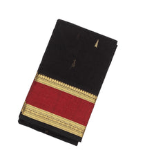 Black Handloom Kanchi Cotton Saree With Tree Buttas & Red Border