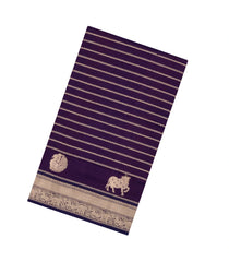 Dark Purple Handloom Soft Silk Cotton Saree With Veldari Stripes-SC4566