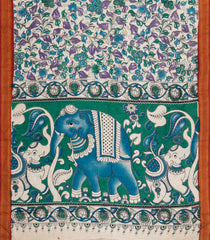 Green Printed Kalamkari Cotton Saree With Zari Border-KAL1206