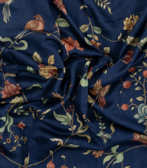 Navy Blue Printed Tussar Silk Saree With Kalamkari Motifs-TU3598