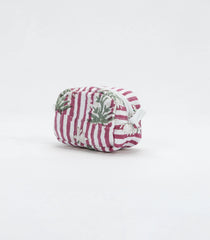 WHite Cotton Bagru Printed Coin Pouch With Zipper-ACS1075