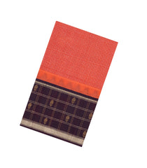 Red Handloom Silk Cotton Saree With Checks & Contrast Border-SC3941