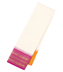 Off White Handloom Korvai Kanchipuram Silk Saree With Stripes-KA14803