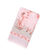 Baby Pink Handloom Linen Saree With Printed Cow Motifs