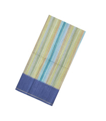 Blue Printed Synthetic Tussar Silk Saree With Multi Colour Stripes-SY0529