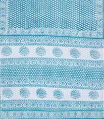 Turquoise Printed Jaipur Cotton Saree With Floral Motifs-JC1630