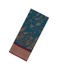 Cyan Printed Art Tussar Saree With Zari Border-BL5096