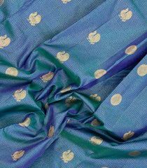 Blue Handloom Kanchipuram Silk Saree With Zari Checks & Buttas-KA16306