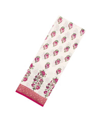Off White Printed Chanderi Cotton Saree With Pink Zari Border-CC1680