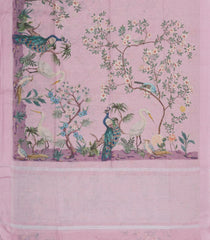 Lavender Printed Linen Saree With Peacock Motifs-LI0749