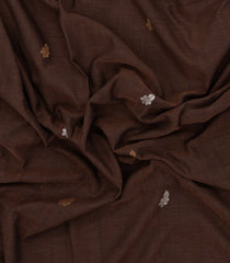 Dark Brown Handloom Bengal Cotton Saree With Floral Buttas-BG1681