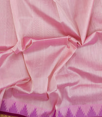 Baby Pink Handloom Korvai Silk Cotton Saree With Maroon Border-SC4422