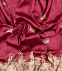 Crimson Printed Synthetic Tussar Saree With Pichwai Motifs-BL5380