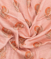 Dark Peach Woven Linen Saree With Printed Floral Motifs-LI0674