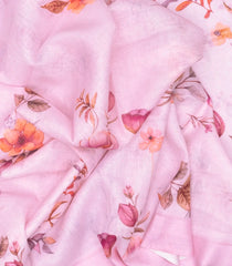 Bubblegum Pink Handloom Linen Saree With Printed Flower Motifs