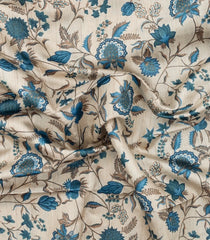 Taupe Handloom Tussar Silk Saree With Blue Printed Motifs-TU3438