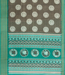 Dark Grey Printed Synthetic Dola Saree With Zari Stripes & Border-BL5409
