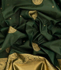 Bottle Green Handloom Kanchipuram Silk Saree With Zari Stripes & Buttas-KA14126