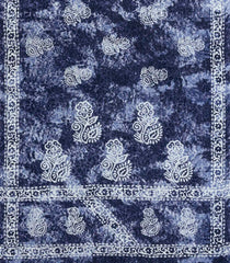 Blue Printed Jaipur Cotton Saree With Abstract Motifs-JC1525