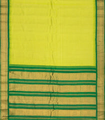 Neon Green Handloom Gadwal Cotton Saree With Checks & Temple Border-GA0244