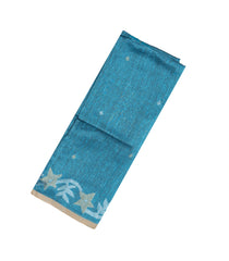 Cyan Handloom Tussar Linen Saree With Floral Motifs-TU3015